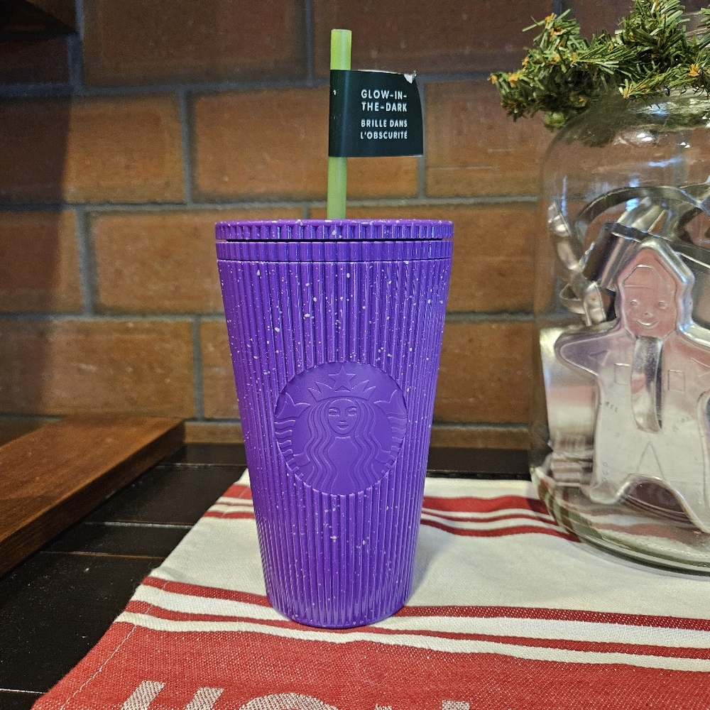 Starbucks Halloween Purple Glow In The Dark 16oz Tumbler Pleated Speckled NWT
